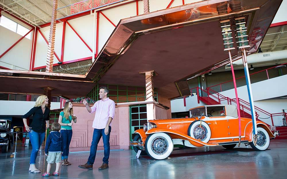 The Frank Lloyd Wright Filling Station is located within the Buffalo Transportation Pierce-Arrow Museum.